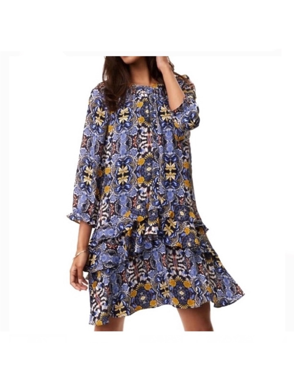 Ann Taylor Loft Floral Tiered Boho Autumn Swing Dress